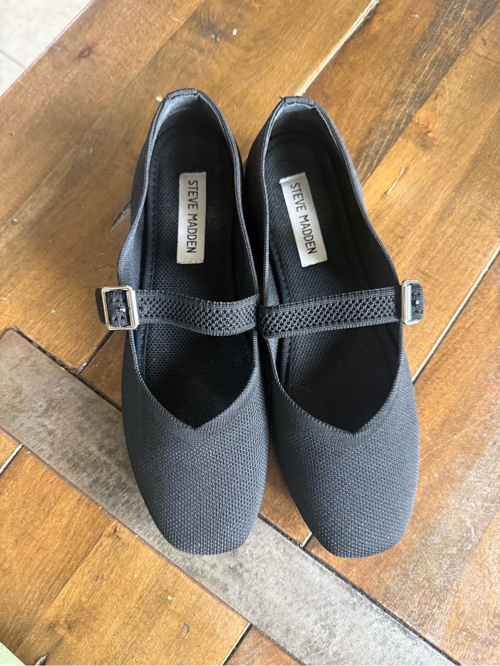 Steve Madden Black Mary Jane Knit Flats with Buckle Strap